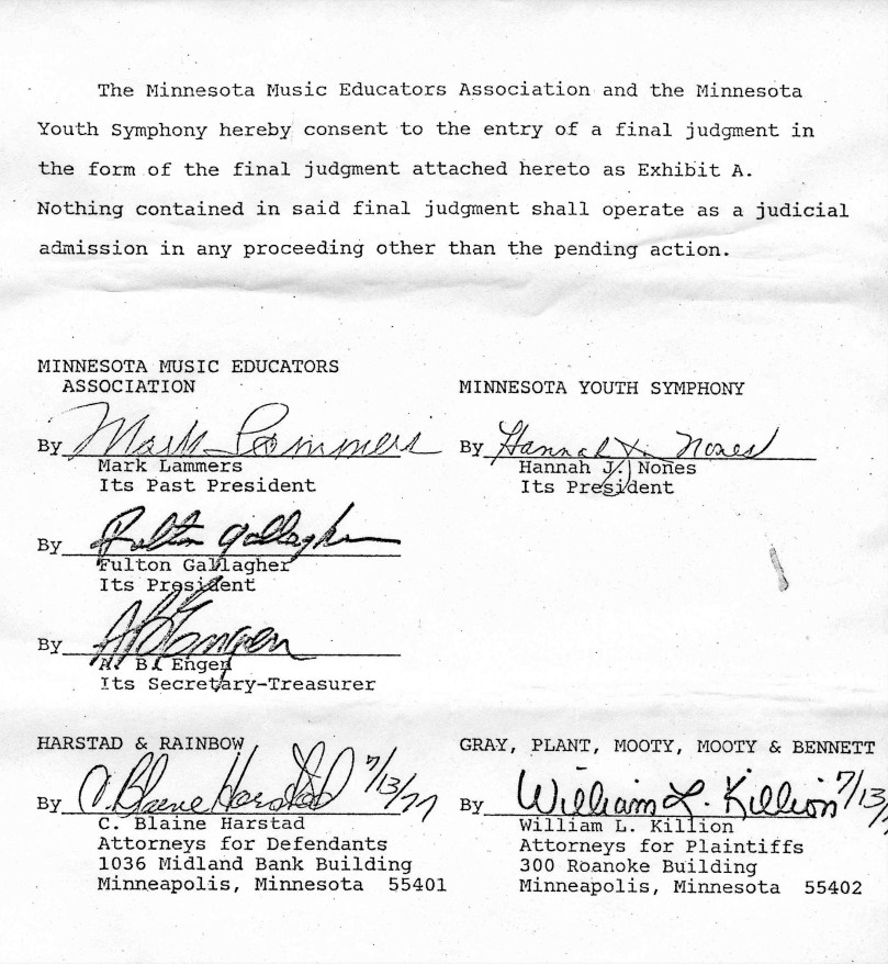 Minnesota Music Educators Association signed consent decree 1977